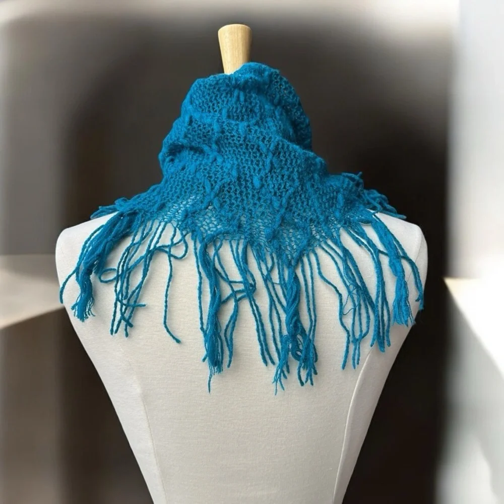 Kimberly C. Elegant Blue Fringed Scarf